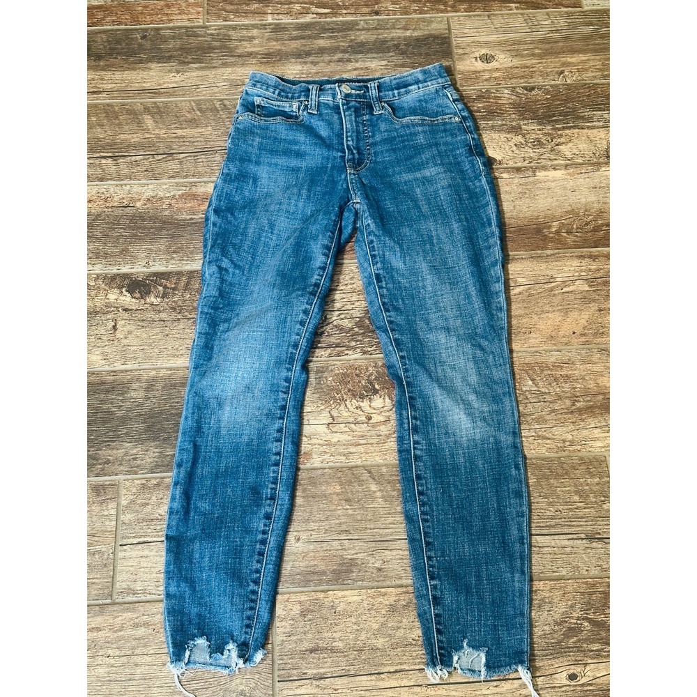 Lucky Brand Bridgette High Rise Skinny Jeans Women Size 0/25 Blue Raw Hem Ankle